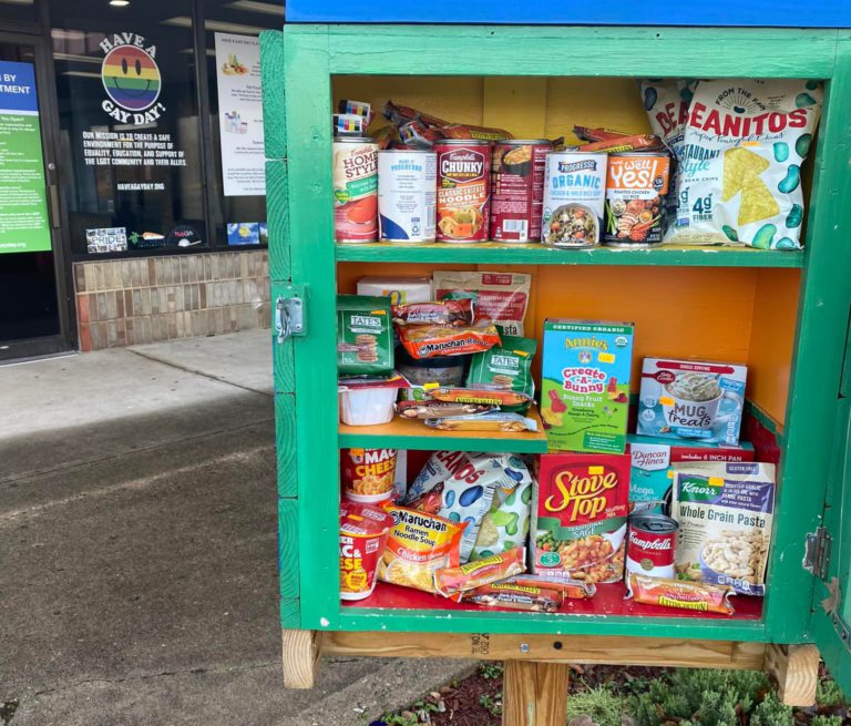 A photo of our Blessing Box or food box outside of our location