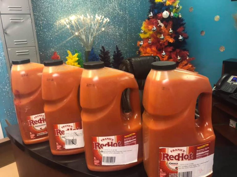 We had a request from the local shelters and filled that request and donated hot sauce by the gallon.