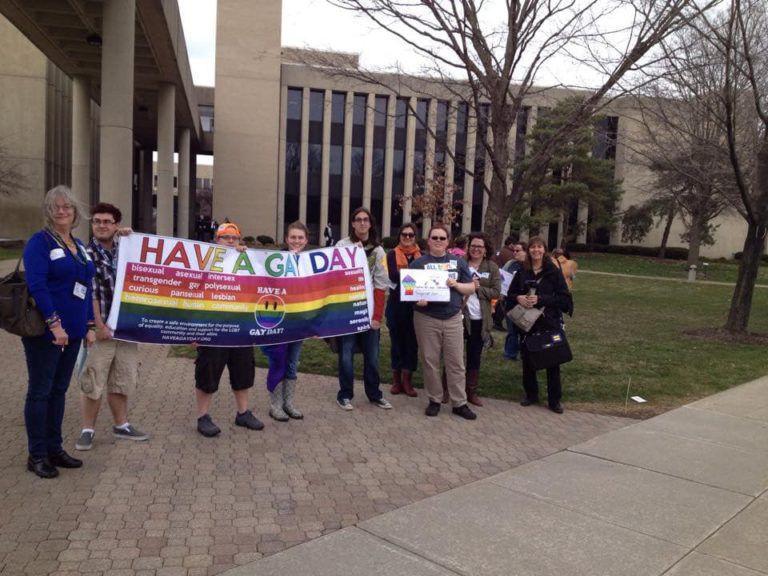 We demonstrated locally at colleges in support of the LGBTQ+ Community.  This is at Sinclair Community College.